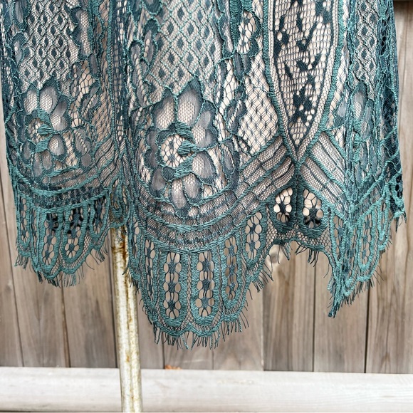 Love Fire Green Lace Long Sleeve Dress with Nude Underlay - Picture 4 of 8